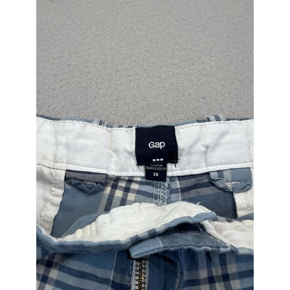 Gap Shorts Plaid Flat Front Cotton Bermuda 10" Long Chino Mens 38 Mixed Blue - Picture 4 of 8